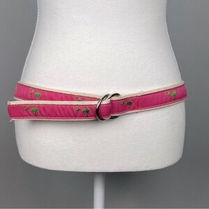 Moon Shine pink & green canvas backed palmetto moon palm belt, large.